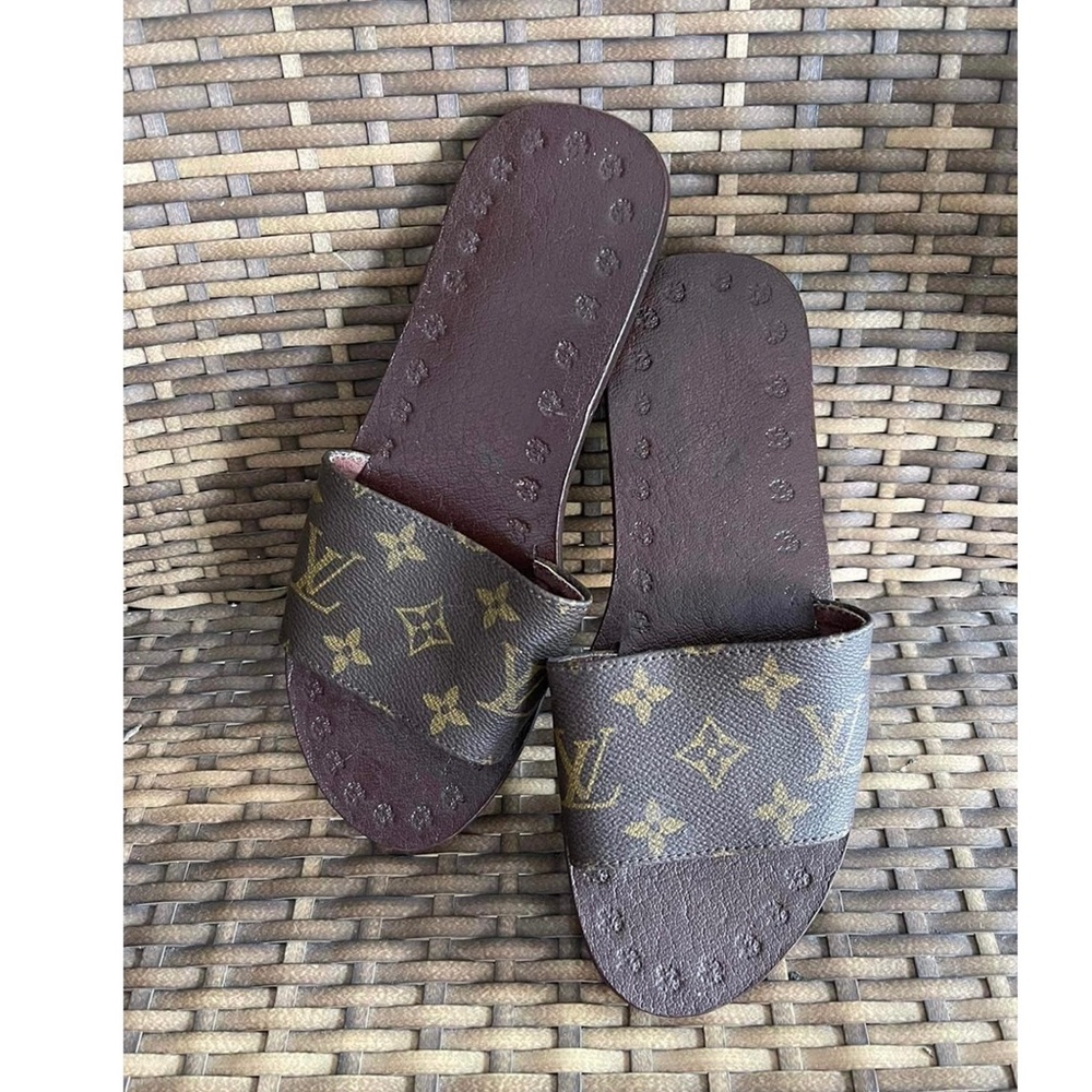 Custom made slides with Authentic Louis Vuitton Canvas